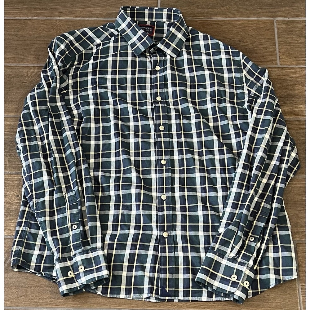 Untuckit Men's Shirt Green Plaid Check Trebbianno Style 41260 Size X Large